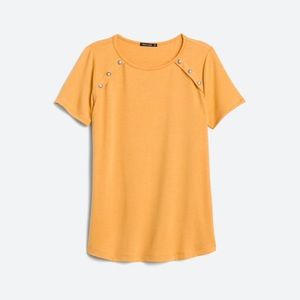 Golden Yellow, Pink Clover, button, knit top, small